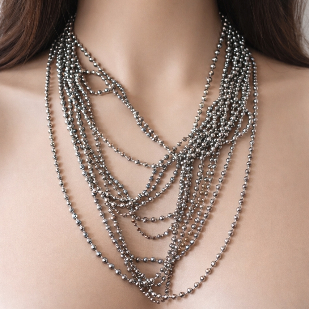 Chico’s Silver Multi-Layer Chain Crystal Necklace – Stylish Statement Jewelry